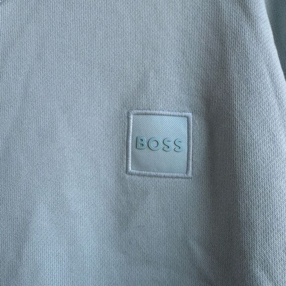 Hugo Boss Logo Patch Size Small Light Blue Crewneck 100% Cotton Pullover Sweater - Picture 3 of 7